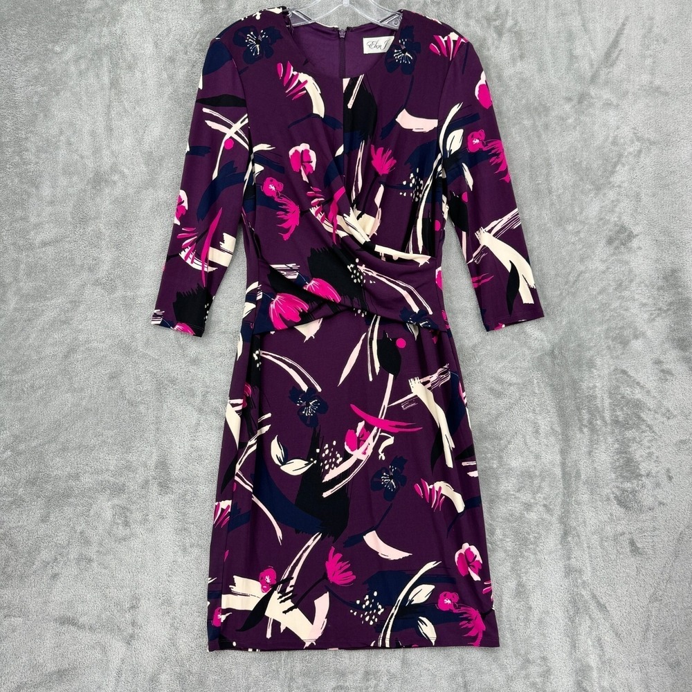 Eliza J Dress 8 Floral Shift Career Classic Office Corporate Stretch Knit Lined